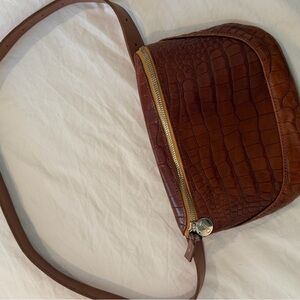 Clare V Brown Croc-Embossed Leather Crossbody Bag